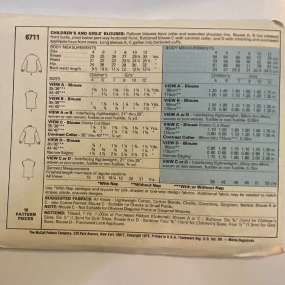 McCalls 6711 Pattern Top Girls 12 Vintage Academia Feminine Campus Peasant - Picture 4 of 6